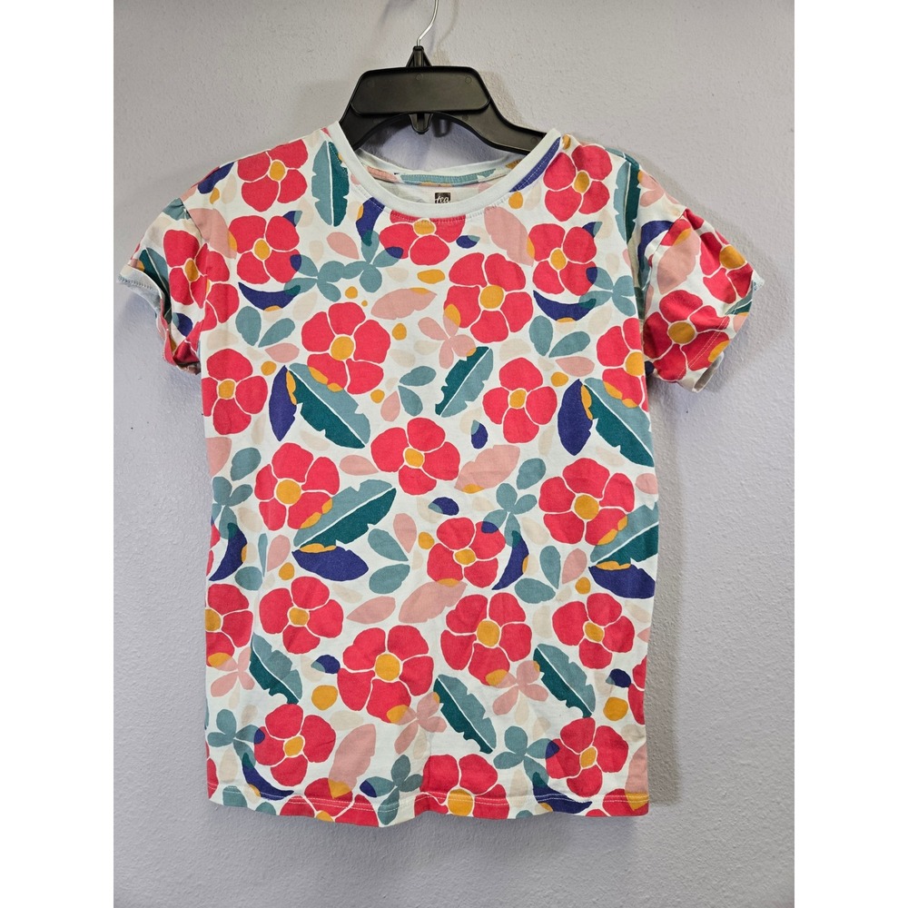 Tea Collection Floral Print Short Sleeve Puff Sleeve Cotton T-Shirt Size 10